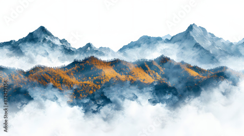 Dramatic aerial panorama of clouds and mountain landscape. nature background isolated on white background, realistic, png 