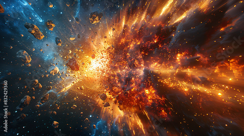 Abstract artwork of a fiery explosion in space, illustrating a scene from a science fiction game or movie