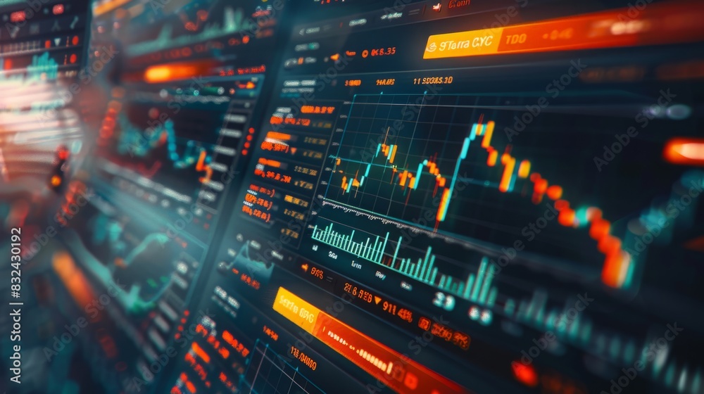 A man is standing in front of a variety of graphs displayed on a screen, analyzing data and information. A man is standing in front of a variety of graphs displayed on a screen, analyzing data and information.