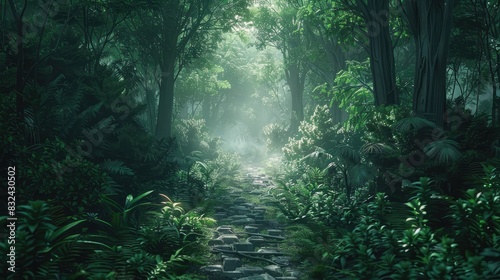 Pathway through a dense forest leading to an open clearing  representing the journey to freedom