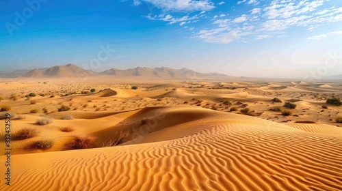 Vast, untouched desert landscape with rolling dunes, representing natural beauty and environmental diversity