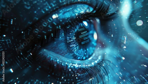 a image of a close up of a person s eye with a digital background