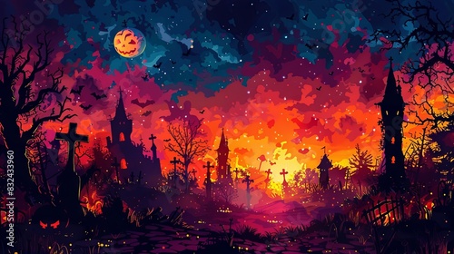 Halloween poster with vivid colors, illustration. 