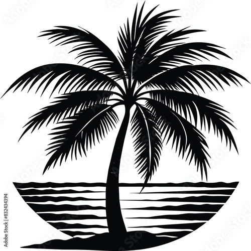 Black palm tree set illustration on white background silhouette art black white stock