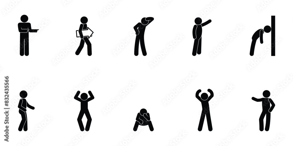 man chooses direction, stick figure human silhouettes, people icon, stickman on white background man chooses direction, stick figure human silhouettes, people icon, stickman on white background