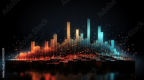 3D financial graph with intricate details and glowing lines  set on a dark gradient background  for finance presentations.