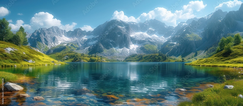 Panoramic view of nature and Lake in the Mountains Panoramic view of nature and Lake in the Mountains