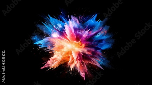 Dynamic neon supernova burst with detailed intricate patterns on black background © Andrei