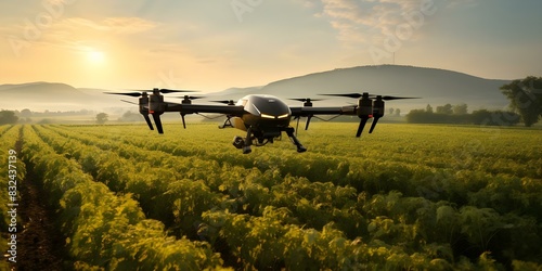 Utilizing Drones to Enhance Smart Agriculture and Optimize Crop Management in Large Farmlands. Concept Agricultural Drones, Crop Monitoring, Precision Agriculture, Farming Technology