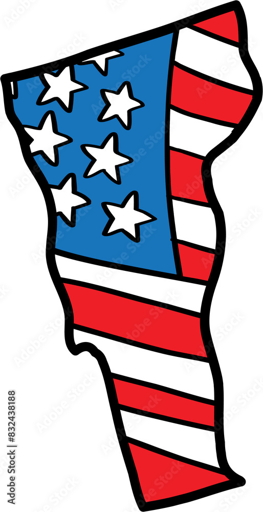 doodle freehand drawing of vermont state map on usa flag. doodle freehand drawing of vermont state map on usa flag.