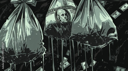 Garbage bag full of money for crime or financial themed designs