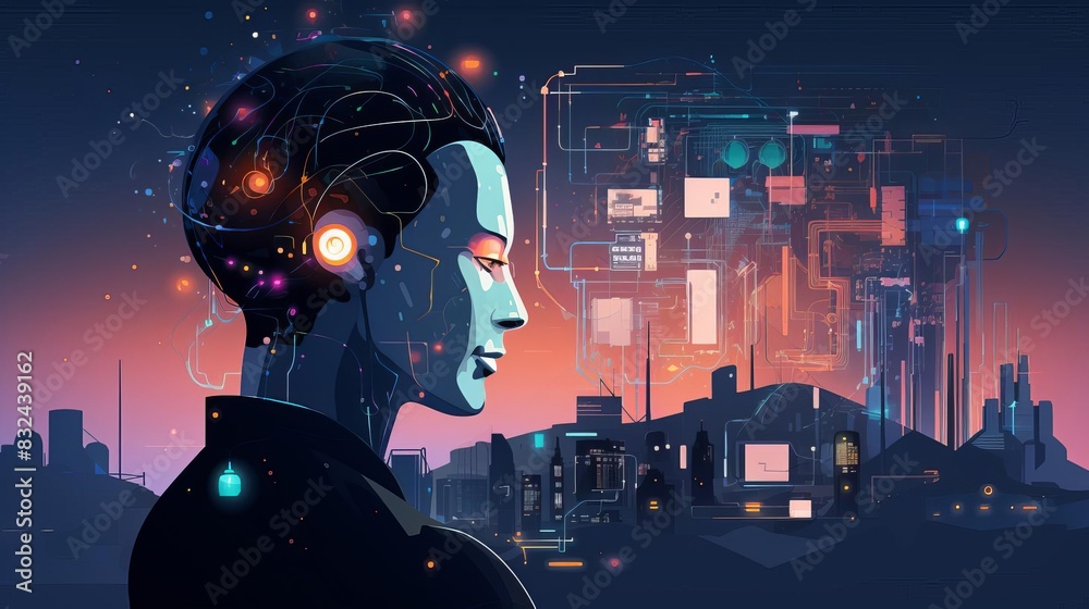 AI Solutions for Startups Leveraging Artificial Intelligence for Growth, flat design, minimal