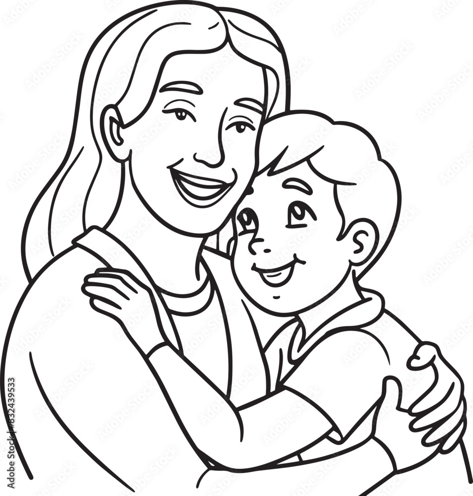 happy mother and baby illustration black and white 