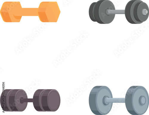 Collection of four colorful dumbbells in a vector style, suitable for fitnessrelated content
