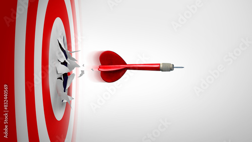 Photography Setting New Goals and Breaking through or overcoming challenges as a dart representing entrepreneurship and unlimited business success focus blasting out as a symbol of ambition and growth metaphor