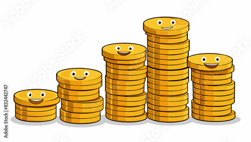A pile of coins The coins are stacked neatly on top of each other with the same value face up. They are shiny and reflective catching the light and. Cartoon Vector.