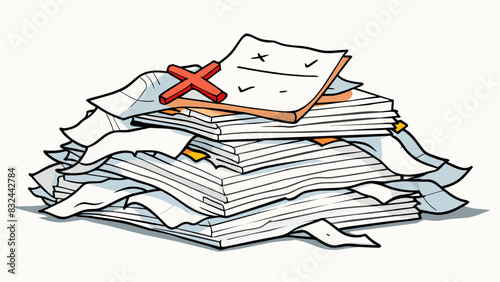 A pile of discarded cled papers representing unfinished dreams and abandoned goals. The words on the pages are smudged and crossed out mirroring the. Cartoon Vector.