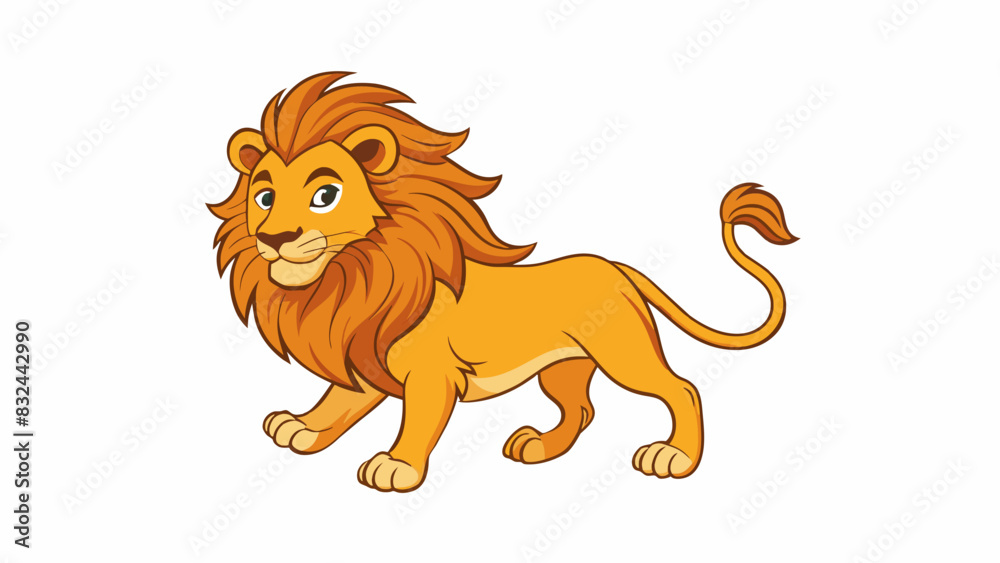 A proud lion confidently striding through the savannah its mane flowing in the wind a representation of strength determination and triumph.. Cartoon Vector. A proud lion confidently striding through the savannah its mane flowing in the wind a representation of strength determination and triumph.. Cartoon Vector.