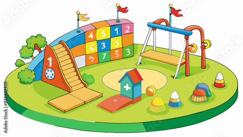 A playground with alphabet hopscotch number counting games and educational murals promoting physical activity while reinforcing basic educational. Cartoon Vector.