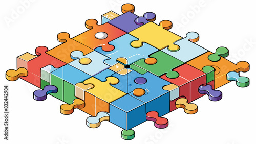 A program is like a puzzle with many different pieces and connections that come together to form a complete picture.. Cartoon Vector.