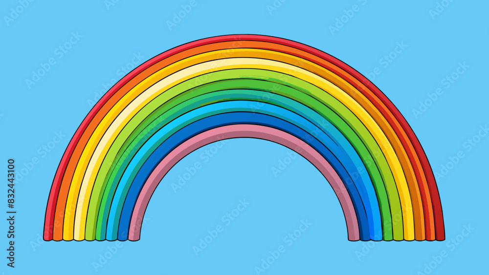 Obraz premium A rainbow stretched across the sky its vibrant arcs contrasting against the backdrop of a clear blue sky. The colors appeared almost tangible as if. Cartoon Vector.