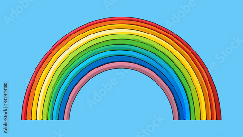 A rainbow stretched across the sky its vibrant arcs contrasting against the backdrop of a clear blue sky. The colors appeared almost tangible as if. Cartoon Vector.