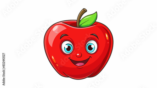 A red apple with a smooth glossy skin and a crisp texture highlighting its freshness and juiciness.. Cartoon Vector.
