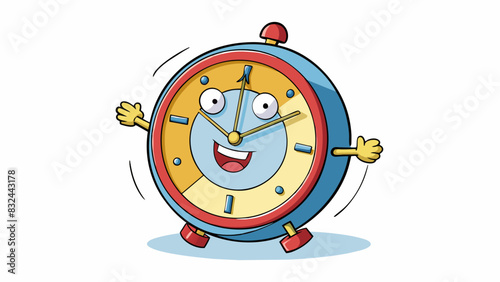 A regular clock has a round face with numbers evenly spaced around the edge a set of three hands that rotate at a constant pace and a steady ticking. Cartoon Vector.