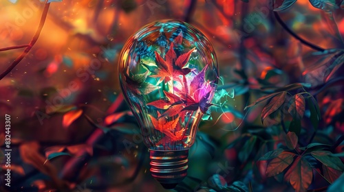 Glowing lightbulb with a psychedelic rainbow color scheme
