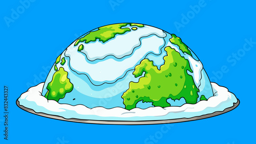 A rounded mound of earth covered in a thick layer of snow sparkling in the sunlight against the bright blue sky.. Cartoon Vector.