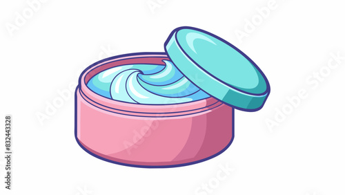 A round plastic container with a lid that twists open and closed. Inside there is a creamy substance with a pleasant scent. It is used to moisturize. Cartoon Vector.