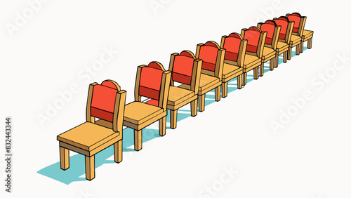 A row of chairs p in a row each one an equal distance from the next is an example of objects that are justified.. Cartoon Vector.