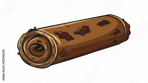 A rolledup piece of foil with dark brown residue and burn marks along one end. The foil feels slightly greasy to the touch and has a strong chemical. Cartoon Vector.
