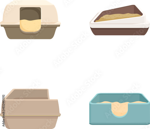 Set of different styles of pet litter trays, ideal for cat or small animal care