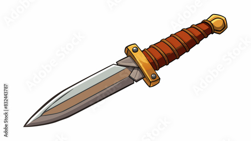 A short douged dagger with a jagged blade and a worn leather handle. Its small size and lightweight make it easy to conceal making it a favorite a. Cartoon Vector.