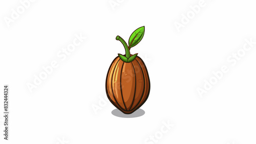 A small seed slightly curved with a thin brown exterior originates from a tall leafy plant that grows in rich fertile soil.. Cartoon Vector.