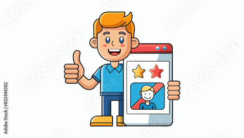 A social media influencer posing with a new product giving a genuine and enthusiastic review while encouraging their followers to try it out. Object. Cartoon Vector.