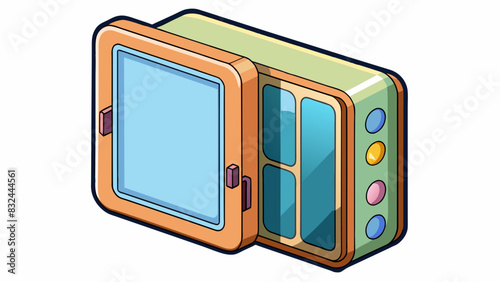 A squareshaped device with rounded edges and a foldable design. When unfolded it reveals a large touch screen display and when folded it becomes a. Cartoon Vector. photo