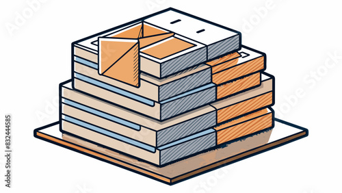 A stack of crisp squareshaped pieces of paper with the senders and recipients addresses printed in black ink on the front ready to be p in individual. Cartoon Vector.