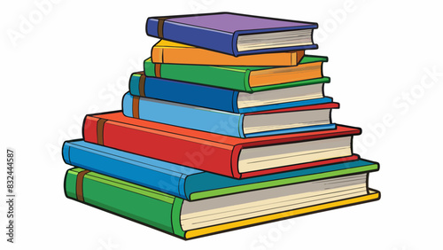 A stack of books p side by side on a shelf occupying a shorter and wider space compared to the same number of books stacked on top of each other. Cartoon Vector.