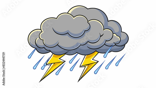 A storm cloud brewing and darkening with lightning bolts striking down at the ground.. Cartoon Vector.