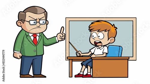 A student assuming that their teacher is always gy and unfair because they once saw them scolding another student in class.. Cartoon Vector.