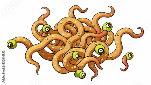 A swarm of writhing tentacles each covered in slimy suction cuplike appendages slithering towards its prey with an insatiable hunger.. Cartoon Vector.