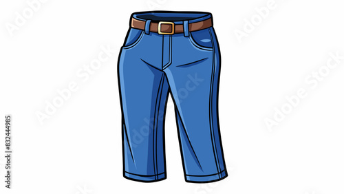 A sy pair of dark blue denim jeans with a straight leg . The jeans have five pockets and a medium wash giving them a slightly wornin look. They also. Cartoon Vector.