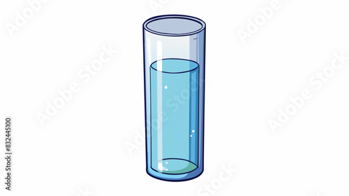 A tall thin cylinder made of glass with a narrow opening at the top. Inside theres a clear liquid that sloshes around when the cylinder is tilted.. Cartoon Vector.