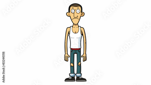 A tall slim figure with a nose ring wearing a white tank top and ripped black skinny jeans.. Cartoon Vector.