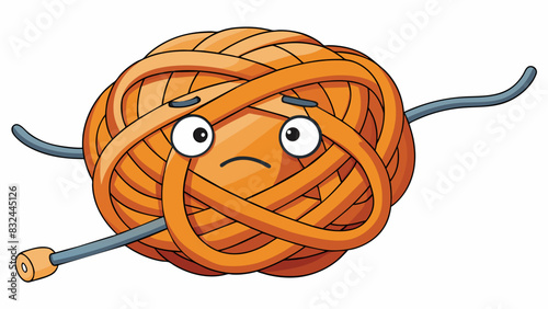 A tangled knot in a ball of yarn making it difficult to unravel and causing frustration.. Cartoon Vector.