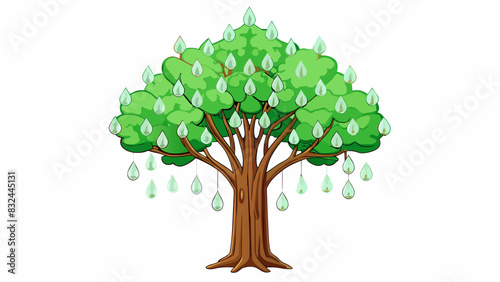 A tall tree with numerous thick green leaves and small white tetshaped flowers cascading down its branches. This annual plant adds a vibrant pop of. Cartoon Vector. photo