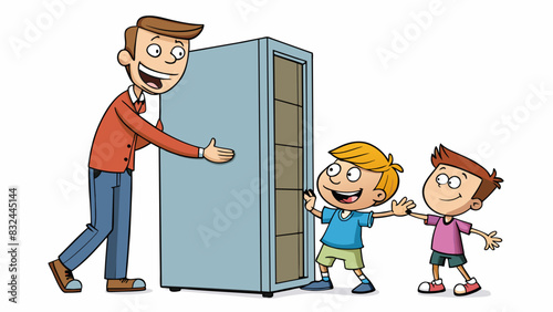 A tall stout figure shoving a smaller younger child into a locker their friends cruel laughter echoing through the hallway.. Cartoon Vector.