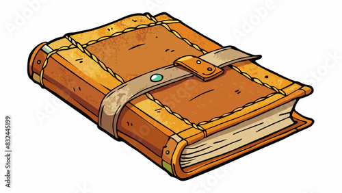 A tattered leatherbound journal filled with handwritten notes and musings its pages stained with ink and crinkled with age.. Cartoon Vector.